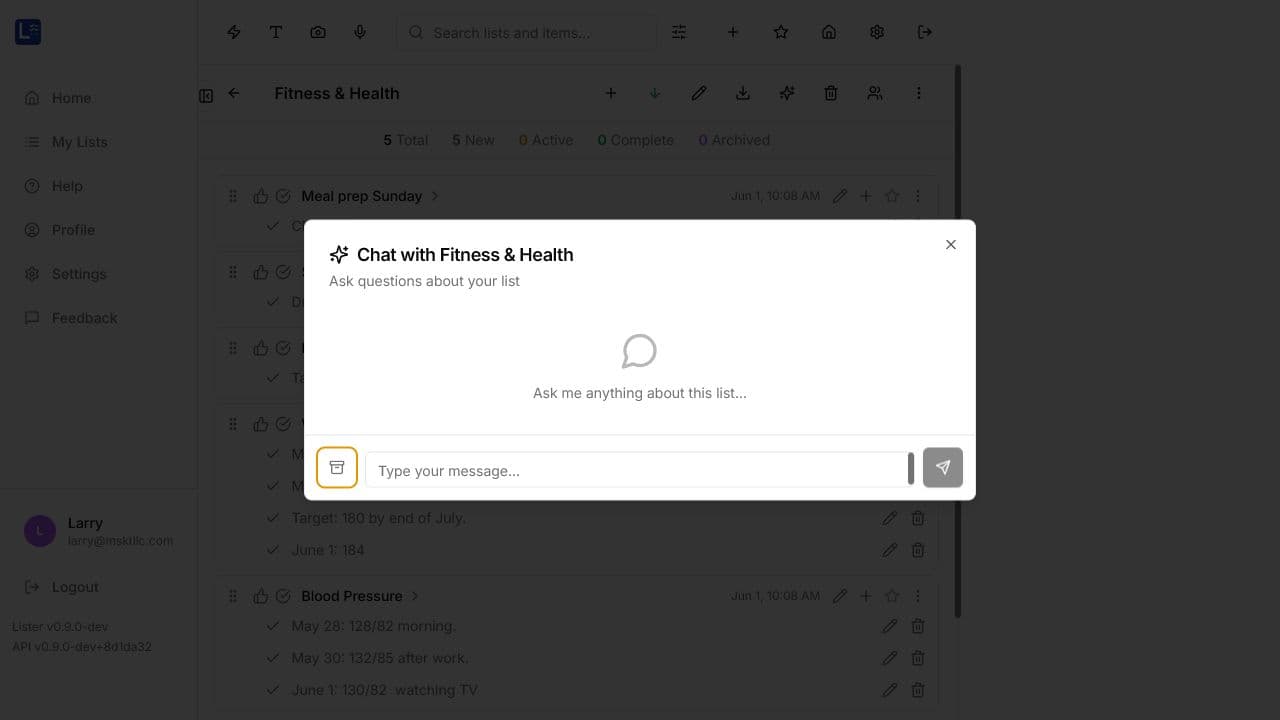 Ask AI about a selected MyLister list